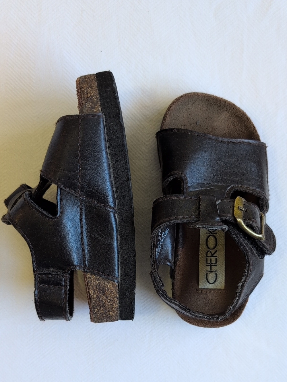 vintage 90s cherokee chunky faux leather velcro sandals toddler size 5 brown